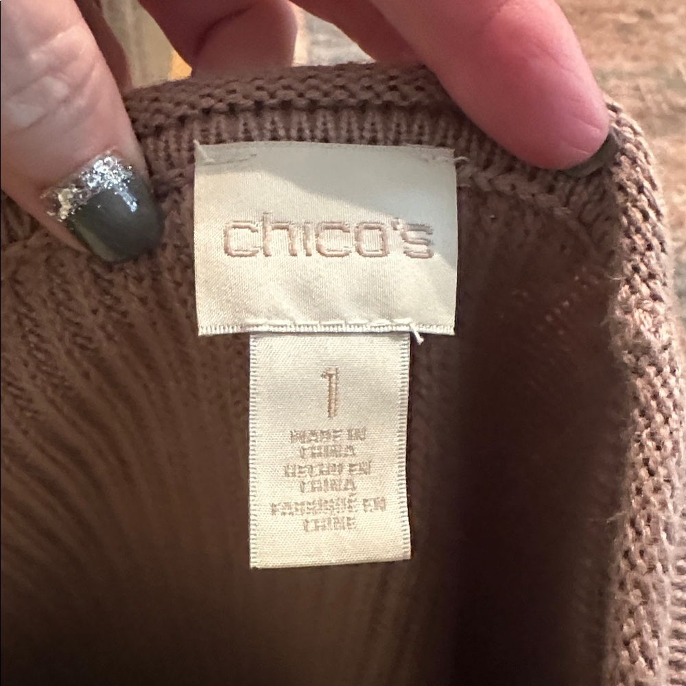 Chico's Taupe Sweater with Shimmery Tassels/Fringe size 1 - Picture 6 of 8